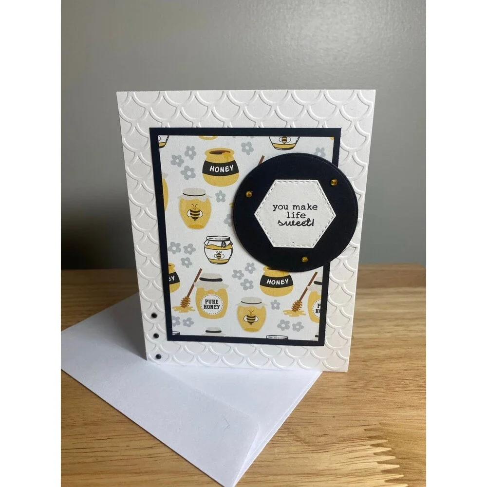 Bee & Honey Greeting Card – Handmade A2 Card – All Occasion Blank Card